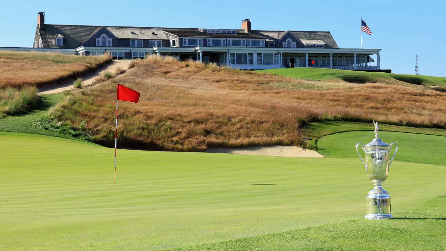 Shinnecock Hills Golf Club clubhouse above the open ground